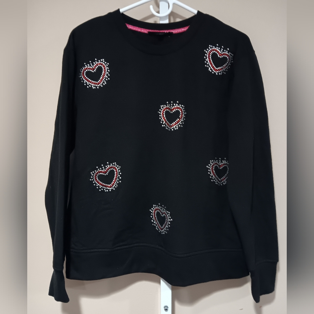 Jane and Delancey Women's (Size S) Black Sweatshirt with Heart Embellishents